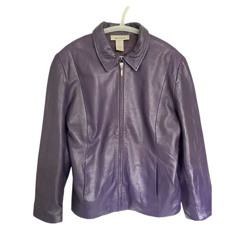 Alfani Genuine Leather Women Full Zip Purple Jacket Sz L